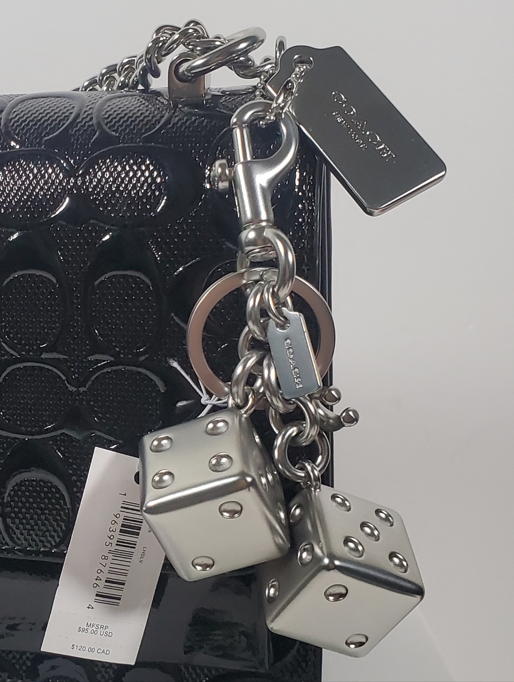 NWT Coach 3D Solid Metal Dice Cluster Bag Charm Keychain Key Fob Silver